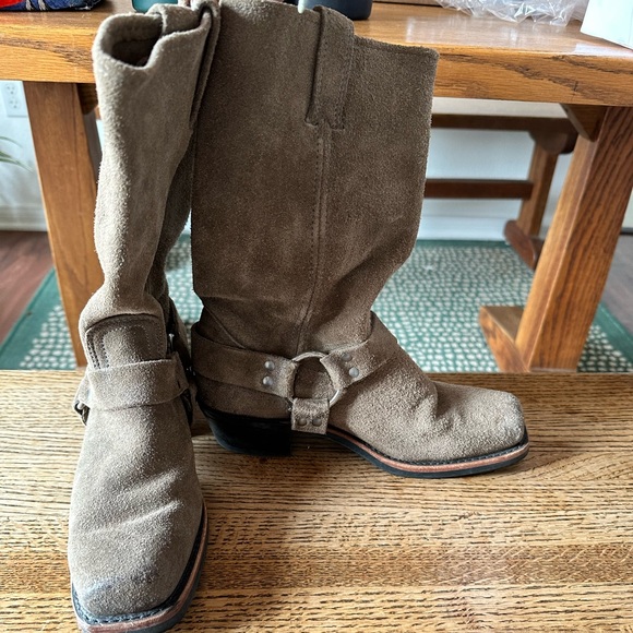 Frye tall distressed suede harness biker boots - Picture 1 of 7